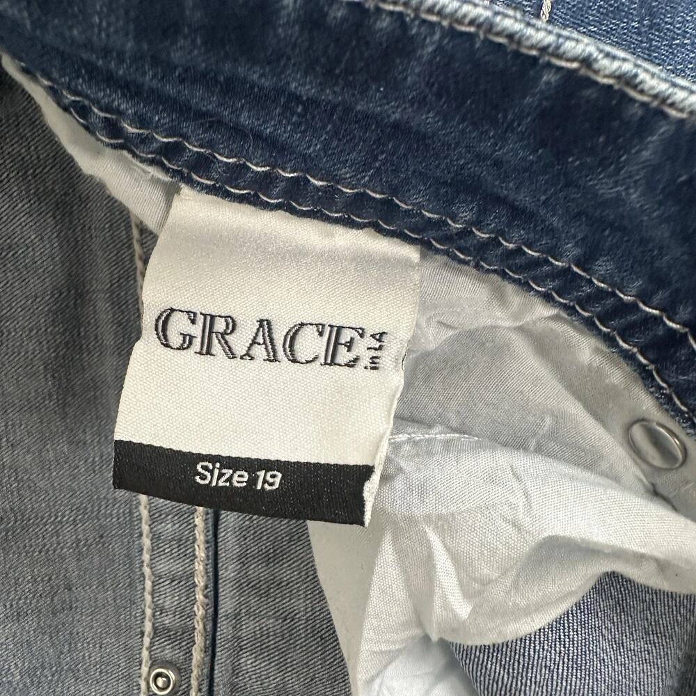 Grace In LA Plus Size P Straight Dark Wash Jeans Aztec Sequins Pockets Size 19 - Picture 13 of 16